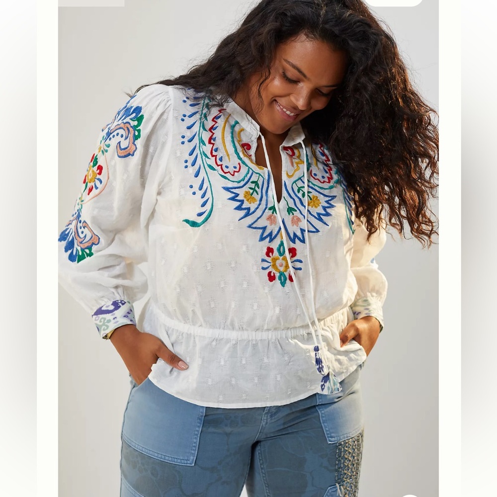 Anthropologie Forever That Girl Embroidered Peplum Blouse NWT Size 1X